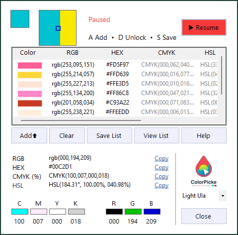Colorpicke screen color picker and color values
